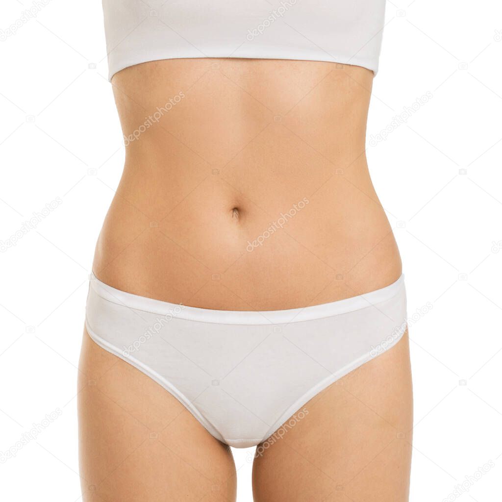 beautiful slim female waist on a white background