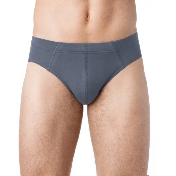 Mens gezondheid concept. Close-up bijgesneden foto van mannen genitaliën, hij draagt witte strakke boxer-shorts geïsoleerd op witte achtergrond — Stockfoto