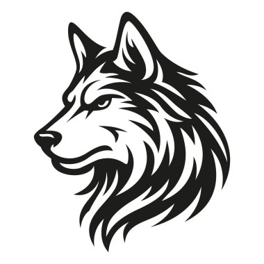 Kurt başlı vektör. Kabile dövmesi. Beyaz arkaplanda siyah bir siluet.