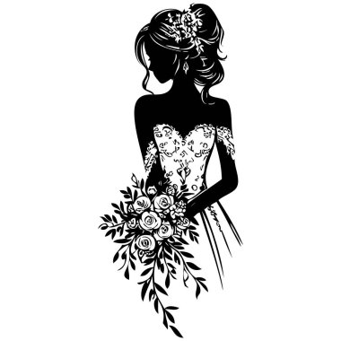 Güzel gelin silueti. Beyaz arkaplanda vektör çizimi.