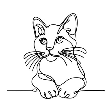 Kedi sürekli çizgi çiziyor. Bir çizgi vektör çizimi.
