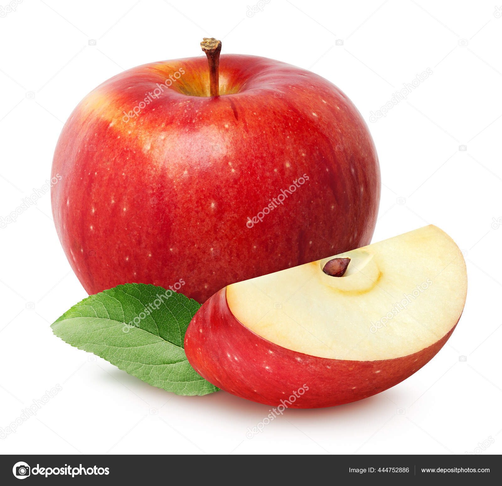 Isolated apples. Whole red, pink apple fruit with slice isolated on white  with clipping path Stock Photo
