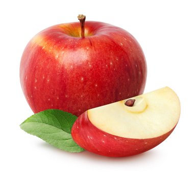 Isolated apples. Whole red apple fruit with slice (cut) isolated on white with clipping path clipart