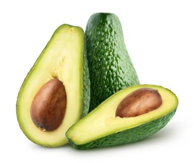 İzole avokadolar. Yarısı beyaz arka planda, kırpma yolu olan bir avokado.