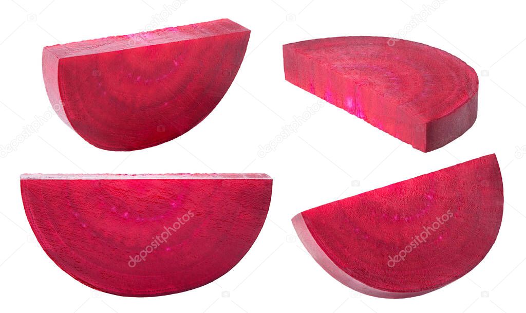 Isolated Beetroot. Different angels of beetroot pieces isolated on white background with clipping path