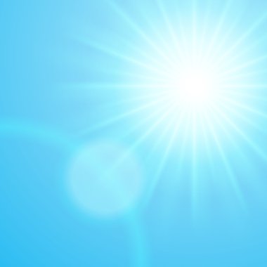 Mavi gökyüzü güneş lens flare.