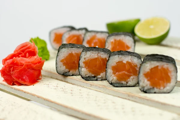 Japanese seafood sushi roll selective focus — Stock Photo, Image