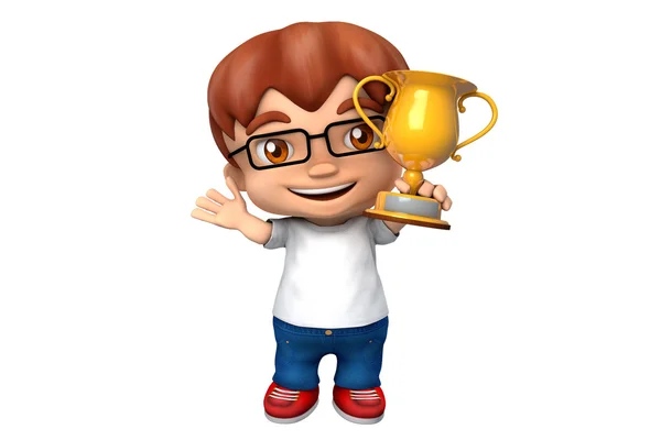 Bir kupa tutan gözlüklü çocuk