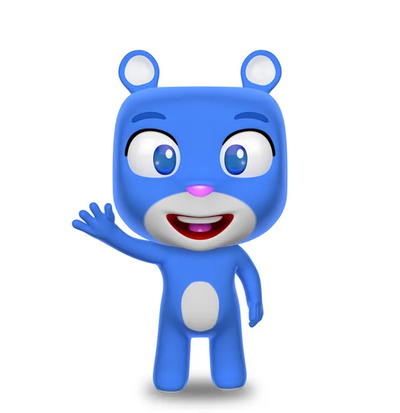 Onun el sallayarak ve gülümseyen sevimli mavi ayı