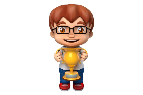 Bir kupa tutan gözlüklü çocuk