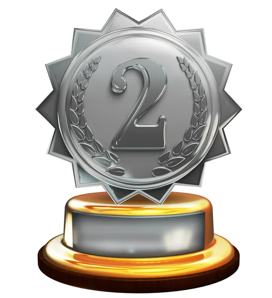 3d sølvmynt trofe på andre plass – stockfoto