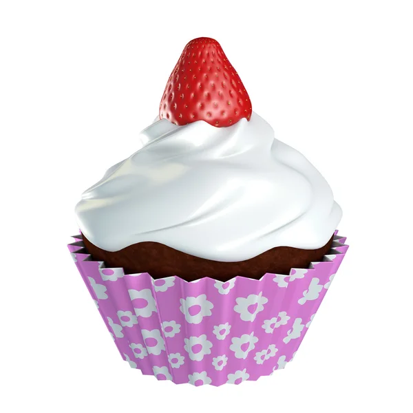 Krem ve çilek üstte ile çikolatalı kek