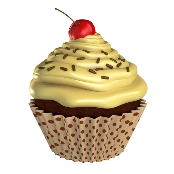 Choklad och vanilj cupcake med körsbär — Stockfoto