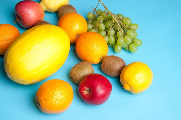 Fruit set on a blue background from above