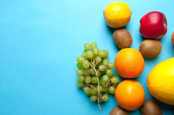 Fruit set on a blue background from above