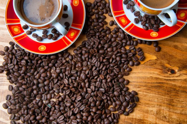 El concepto de café en una mesa de madera marrón — Foto de Stock