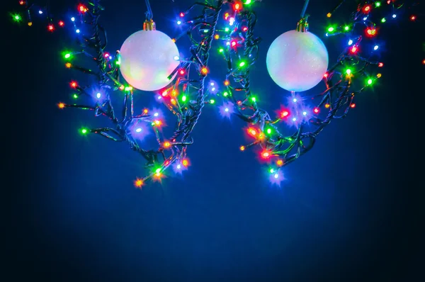 stock image Christmas baubles and lights background