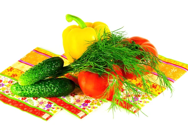 春季蔬菜和沙拉在白色背景上莳萝 — 图库照片