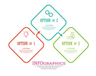 Görsel simgelerle bilgi şablonu. Ticaretin, eğitimin, pazarlamanın ya da finansal başarının üç aşaması. Vektör illüstrasyonu