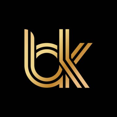 Logo, marka ya da logo için altın renkte B ve K harfleri. Vektör illüstrasyonu
