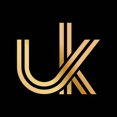 Logo, marka ya da logo için altın renkli U ve K harfleri kullanılıyor. Vektör illüstrasyonu