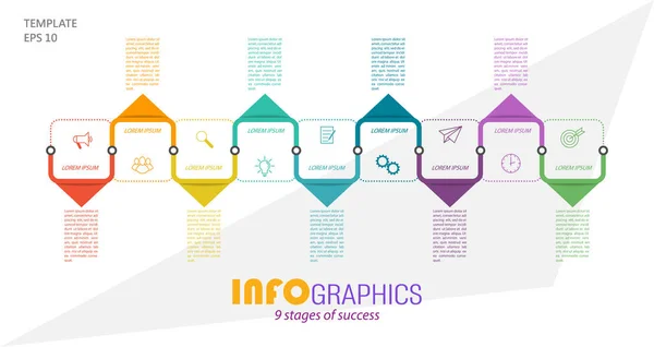 Infographies Avec Pictogrammes Modèle Étapes Affaires Formation Marketing Réussite Financière — Image vectorielle