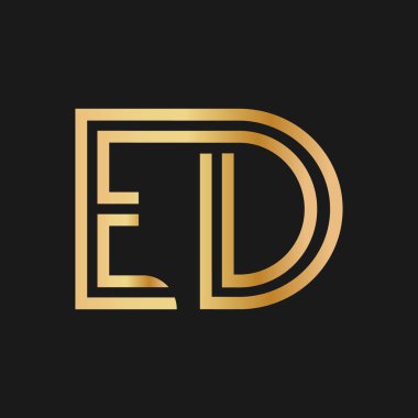 Büyük harflerle E ve D harfleri. Logo, marka veya logo için altın renkli düz dizayn. Vektör illüstrasyonu