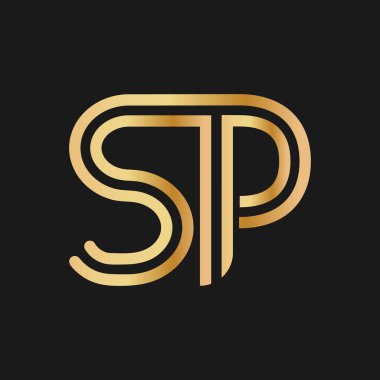 Büyük harf S ve P. Logo, marka ya da logo için altın renkli düz çizgi dizayn. Vektör illüstrasyonu