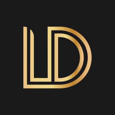 Büyük harfli L ve D. Logo, marka ya da logo için altın renkli düz dizayn. Vektör illüstrasyonu