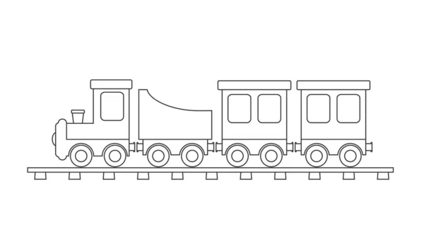 Kontur Ritning Ett Barns Tåg Med Bilar För Färgläggning Böcker — Stock vektor