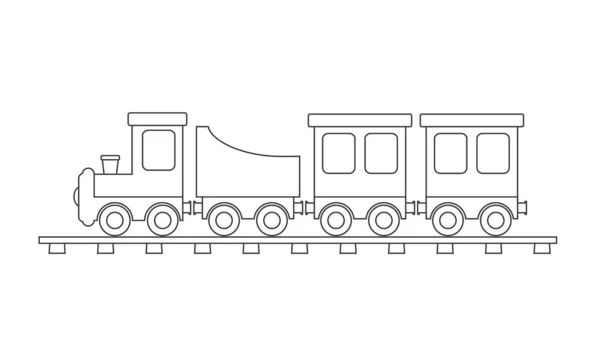 Boyama kitapları için arabaları olan bir çocuk treni çizimi, hatıra defteri. Düz tasarım.