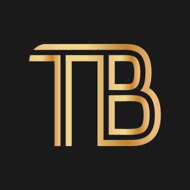 Büyük harf T ve B. Logo, marka ya da logo için altın rengi düz bir tasarım. Vektör illüstrasyonu