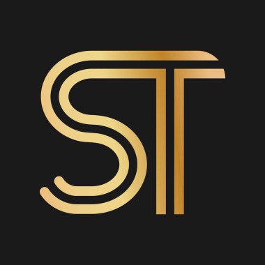 Büyük harf S ve T. Logo, marka ya da logo için altın renkli düz çizgi dizayn. Vektör illüstrasyonu