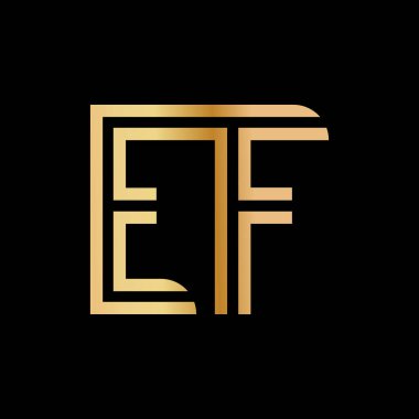 Büyük harflerle E ve F harfleri. Logo, marka ya da logo için altın renkli düz dizayn. Vektör illüstrasyonu