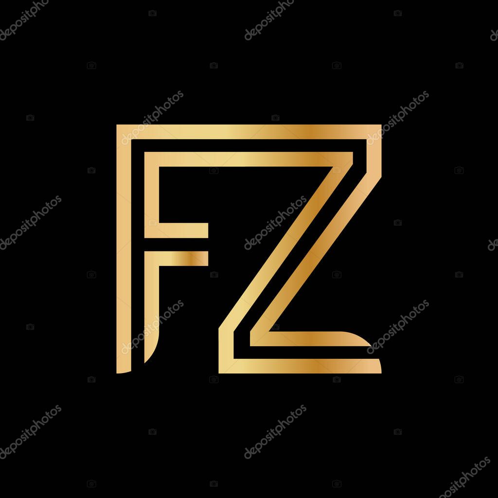 Uppercase letters F and Z. Flat bound design in a Golden hue for a logo, brand, or logo. Vector illustration