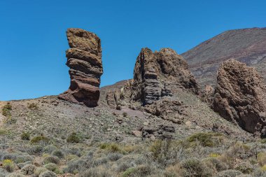 Dağ manzarası. Teide yanardağı (Tenerife, İspanya) yakınlarında parmak izi. Stok fotoğrafı
