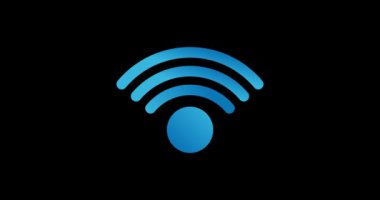 Radyasyonlu animasyon Wi-Fi ikonu. Çalışan bir Wi-Fi ikonu. 4K çözünürlüğü. Siyah arkaplandaki stok görüntüleri