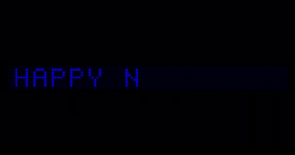 青いハッピーニューイヤーのサインが電子ボードに表示され 消えます 2021年の新年おめでとうございます ストックビデオ — ストック動画
