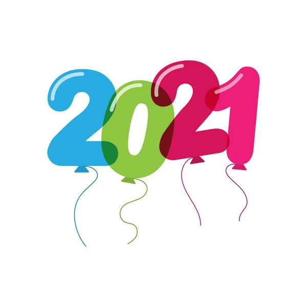 2021 Yılı Sayılar Şeklinde Balonlar Düz Tasarım — Stok Vektör