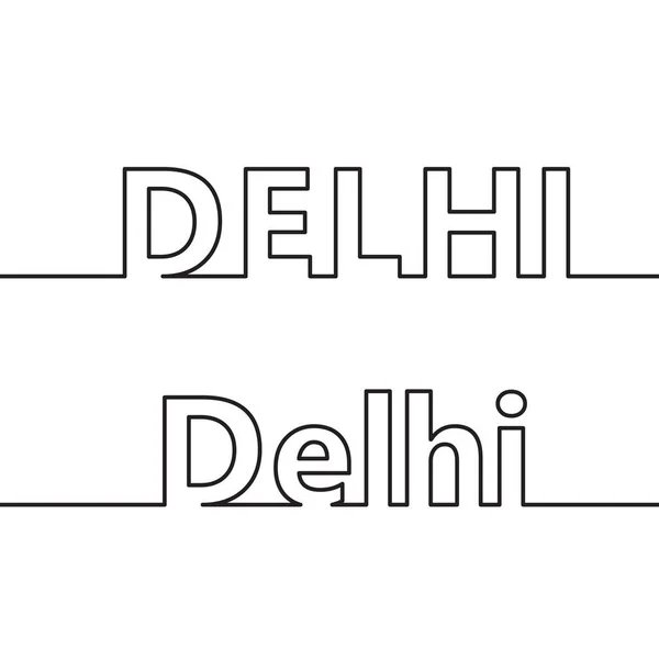Delhi Název Hlavního Města Indického Státu Nakreslen Obrysovými Liniemi Plochý — Stockový vektor