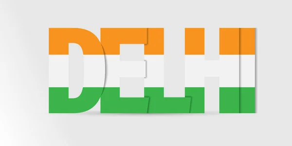 Nome Cidade Delhi Nas Cores Bandeira Nacional Estilo Plano — Vetor de Stock