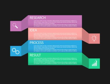 Bilgi grafikleri. İş ve finans akış şemaları, web siteleri, afişler ve sunumlar için piktogramlar içeren vektör şablonu. Düz biçim