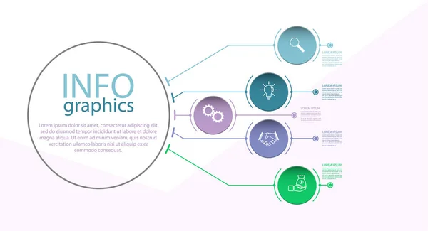 Infografiken Vektorvorlage Mit Piktogrammen Für Geschäfts Und Finanzflussdiagramme Webseiten Banner — Stockvektor