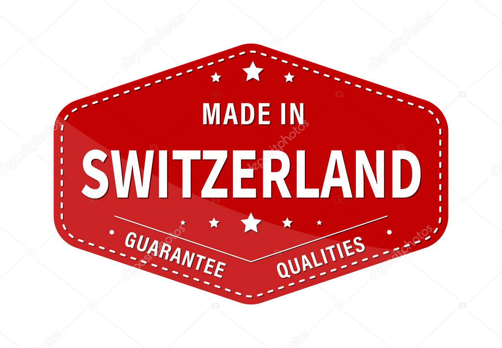 MADE IN SWITZERLAND, guarantee quality. Label, sticker or trademark. Vector illustration. Flat style.