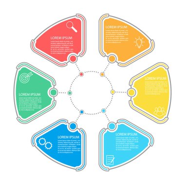 Bilgi grafikleri. İş ve finans akış şemaları, web siteleri, afişler ve sunumlar için piktogramlar içeren vektör şablonu. Düz biçim