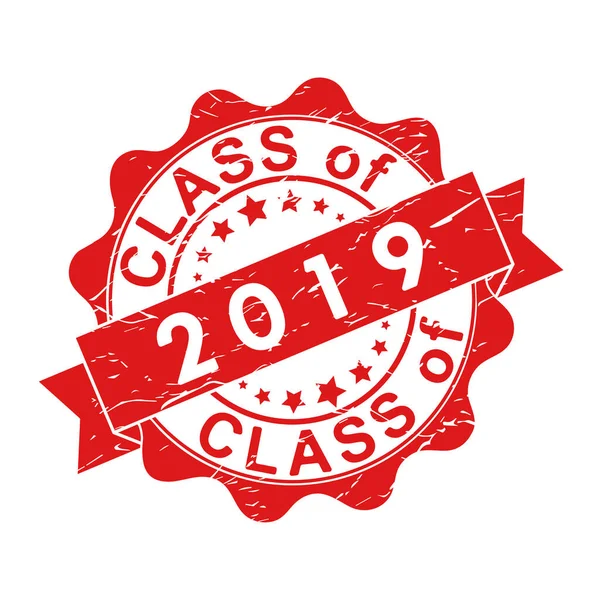 Üzerinde 2019 tarihli bir yazı olan eski bir pulun taklidi. Tematik tasarım için vektör illüstrasyonu, mezunlar toplantısı, diplomalar ve sertifikalar. Basit biçim.