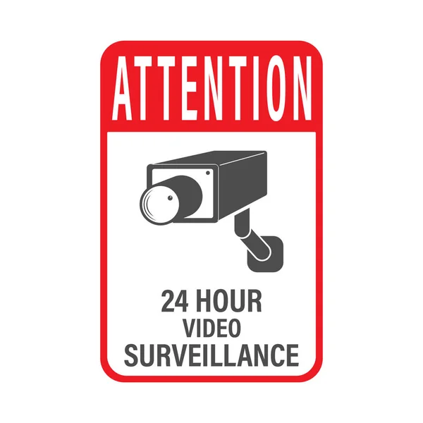 Atención Horas Videovigilancia Signo Video Vigilancia Vectorial Con Inscripción Esquema — Vector de stock