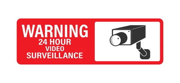 Advertencia Horas Videovigilancia Signo Video Vigilancia Vectorial Con Inscripción Esquema — Vector de stock