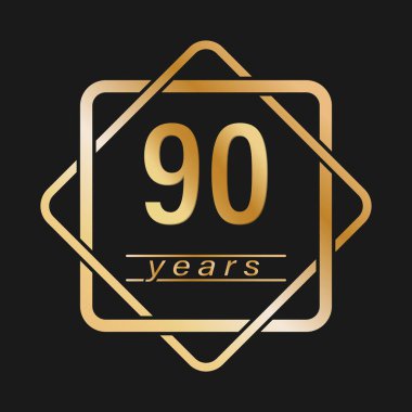 90 yıl. Tebrikler için stilize altın harfler. Düz biçim