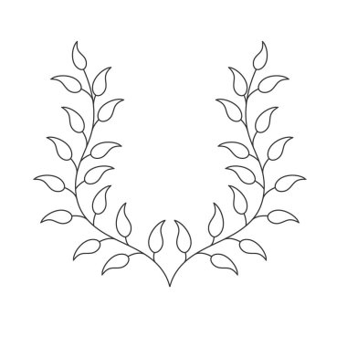 Yapraklı bir dal, boş bir taslak. Beyaz arkaplanda izole edilmiş vektör illüstrasyonu. Düz biçim